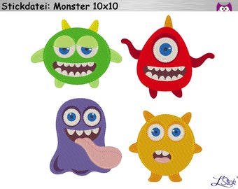 Stickdatei Monster 10x10 Stickmuster, monster embroidery design
