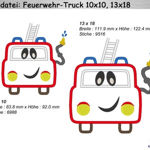 Embroidery file appli fire truck 10x10, 13x18 embroidery pattern, embroidery design Fire truck, rescue