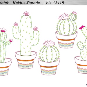 Stickdatei Teil-Doodle Kaktus-Parade bis 13x18 cm, 5x7" Stickmuster, Kakteen, Kaktus, Blume, Pflanze, Stachel, Dorn