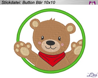 Embroidery file Button bear 10x10 embroidery pattern, embroidery design bear