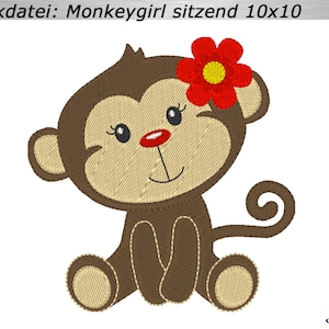 Embroidery file Monkey girl sitting 10x10 embroidery pattern, monkey girl embroidery design