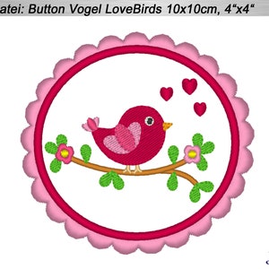 Embroidery file button bird Love Birds 10 x 10 cm, 4&quot;x4&quot; embroidery pattern, embroidery design bird