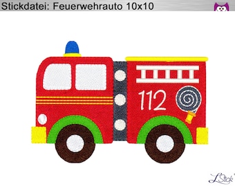 Stickdatei Feuerwehrauto voll 10x10  Stickmuster