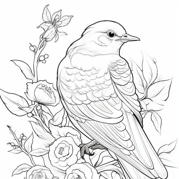 Exquisite Avian Artistry: 40 Gorgeous Bird Coloring Pages, beautiful bird images, images of birds for coloring book pages, digital download