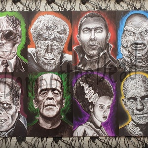 FULL SET x8 A3 Universal Monsters - &#39;Mega Monster Mash&#39; 250GSM Prints