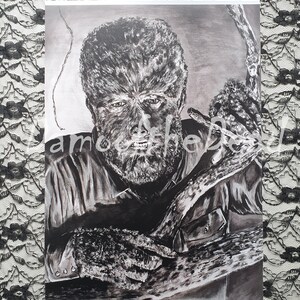 The Wolfman - B&W Universal Monsters A3 Original Horror Art Print Portrait