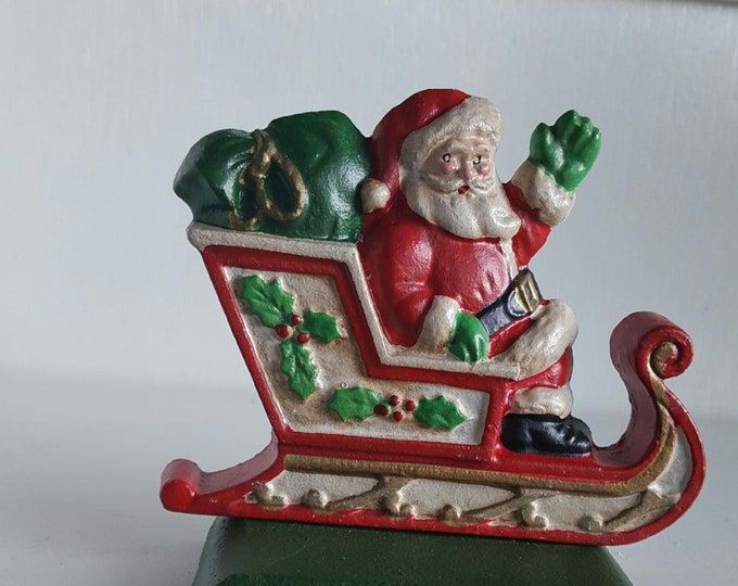 Santa and Sleigh Midwest Cast Iron Stocking Hanger Holder Vintage