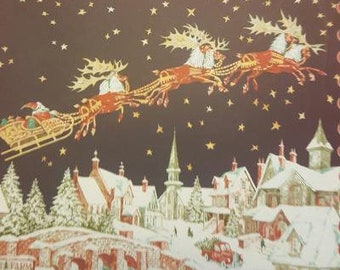 The night before Christmas Santa in Sleigh fleece panel FRONT piece ONLY great for a no sew fleece throw or blanket