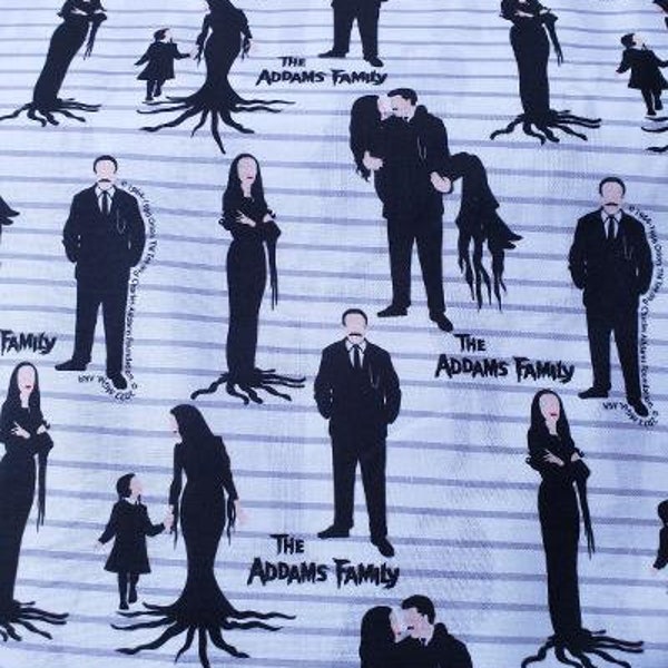 Addams Family cotton fabric bty Black and White Morticia Gomez Wednesday