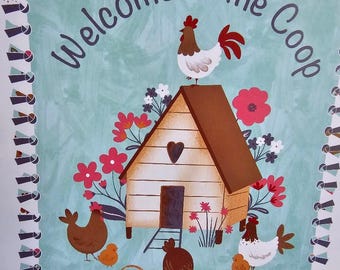 Chicken coop Welcome to the coop fleece fabric panel front only one piece only no sew front anti-pill fleece 60 x 72