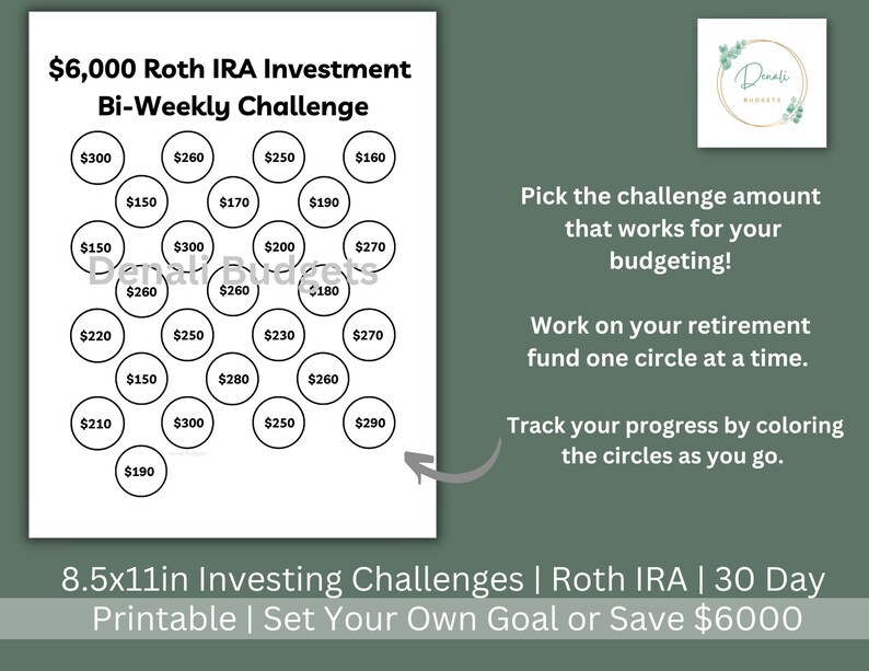 Investing Saving Challenge Printable Bundle Roth IRA 30 Day Investing
