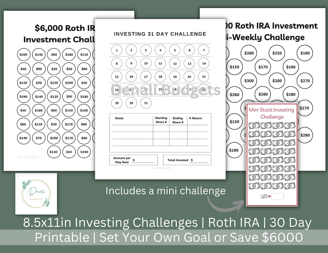 Investing Saving Challenge Printable Bundle Roth IRA 30 Day Investing
