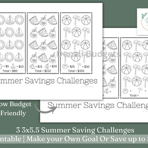 Summer Savings Challenge | 3 3x5.5in Challenges | Printable PDF | Cash Stuffing | Sinking Funds | Emergency Funds | Low Budget | Beach