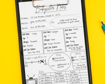 Babysitter Notes Instant Download