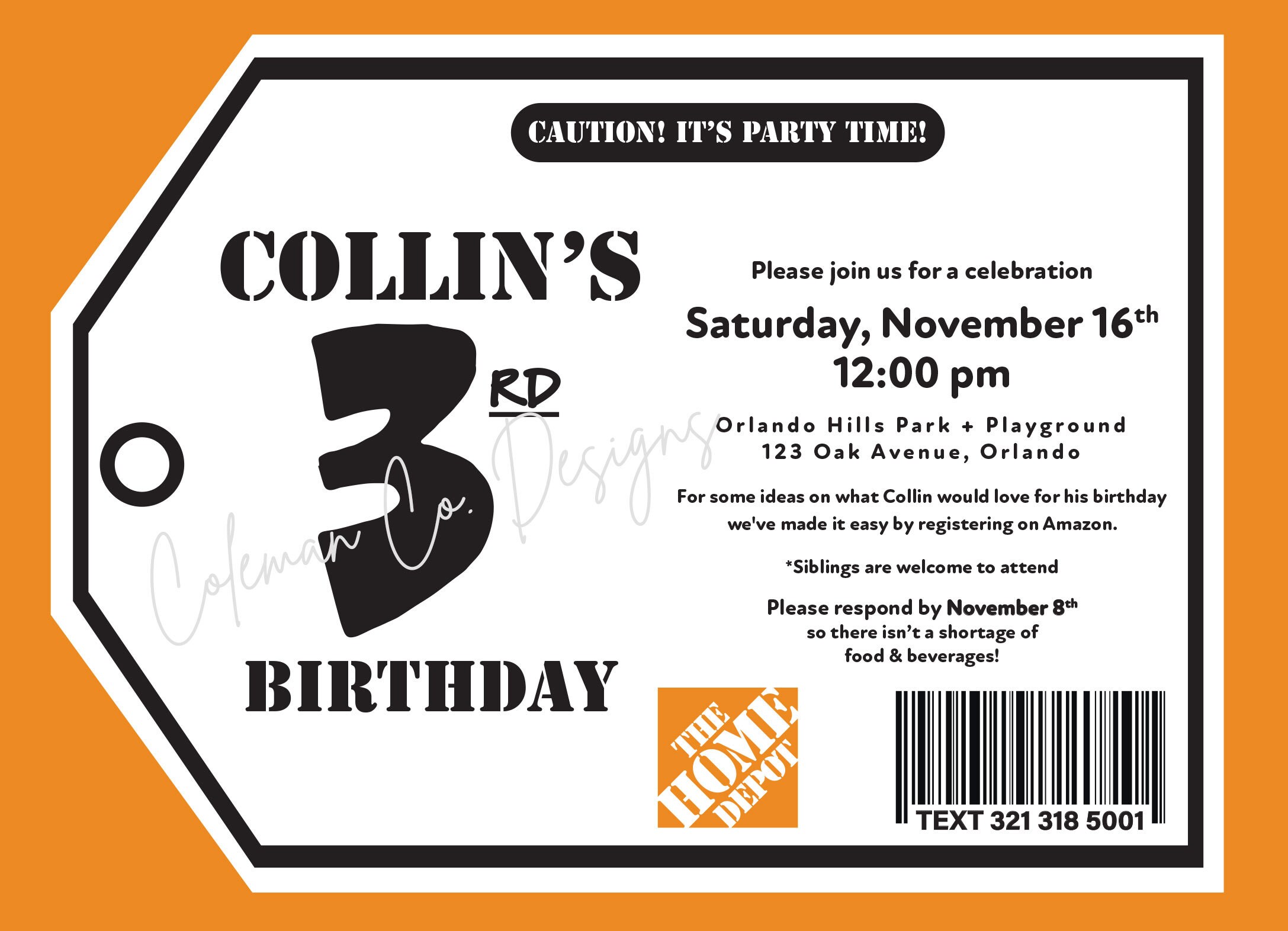 Home Depot Invitation, INSTANT DOWNLOAD Etsy