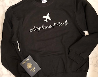 Airplane Mode Black Crewneck Sweatshirt - Unisex Sizes