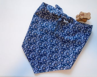 Unisex Dog Bandana Tie and Snap On - Navy Blue Paisley