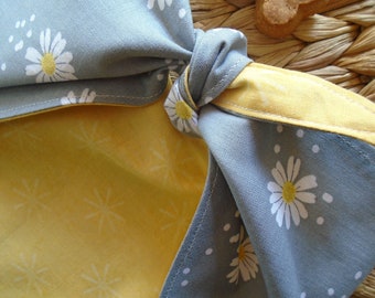 Girl Dog Bandana Tie On With Snap - Daisies on Gray