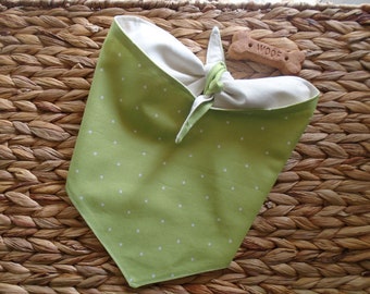 Dog Bandana Tie On With Snap Grasshopper Green Polka Dots