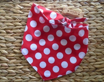 Dog Bandana Tie On With Snap -  Red Polka Dots