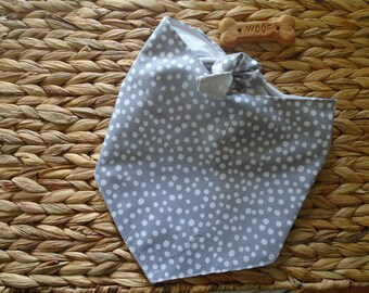 Unisex Dog Bandana Tie On With Snap - Gray Polka Dots