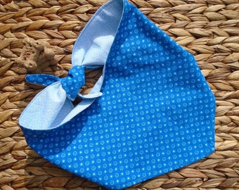 Handmade Tie On Fabric Dog Bandana - Blue Dots - 4 Sizes Available