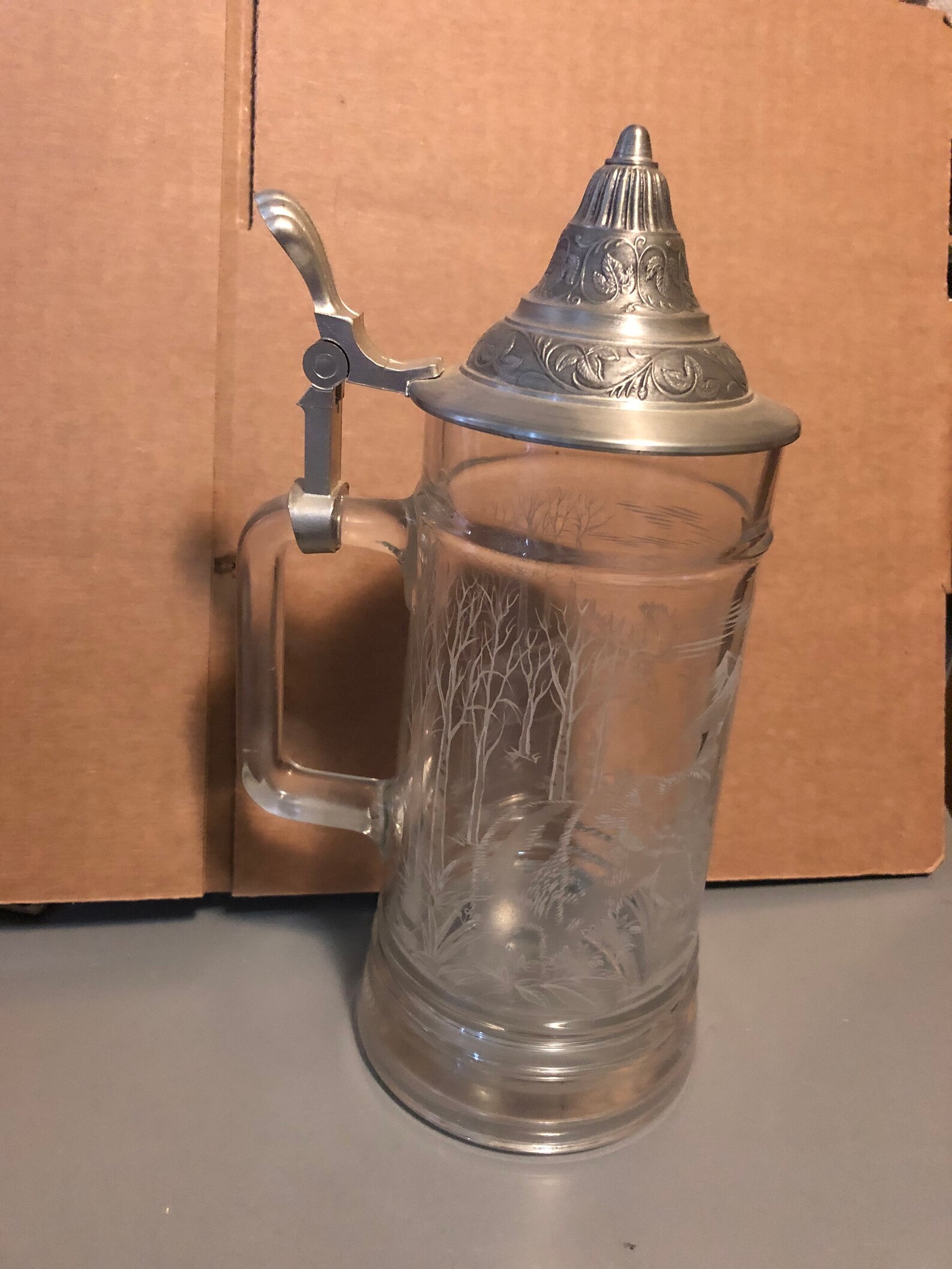 Glass Beer Stein
 Pewter Lidded Glass Etched Beer Stein ALWE Italy Etsy Australia