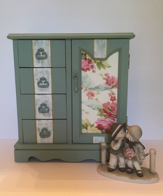 Vintage Duck Egg Hand Painted Jewelry Box Blue Vintage Duck Egg Hand Painted Jewelry, Hand Painted Jewelry Armoire