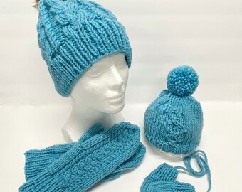 MANO tejer mamá y yo a juego guantes de sombrero de clima frío conjunto ENVÍO GRATIS, guantes gorro slouchy, regalo de bebé shiwer, nueva moda para bebés adultos