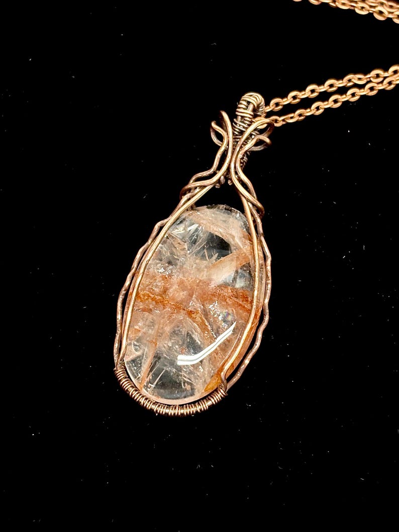 HANDMADE Fire Quartz Wire Wrapped Copper Artistic Necklace Artisan handmade-fire-quartz-wire-wrapped-copper-artistic-necklace-artisan