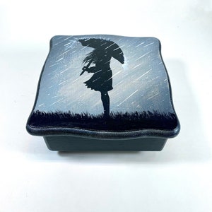 HAND PAINTED Original Acrylic Silhouette Artwork Vintage Musical Wood Jewelry Box, Functional Art, Gift Women Girl Her, Upcycled Reloved