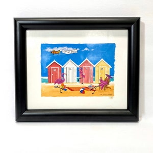 REIMAGINADO Pintado a mano Tienda de segunda mano alterada Buscar impresión de arte, Flamencos, Decoración del hogar costero de la casa de playa, Caprichoso, Amante de las aves de regalo, Dibujos animados