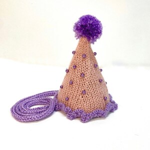 HANDMADE Hand Knit Childs Embellished Party Hat, Pearls Pom Pom, Cake Smash Pictures First Birthday Party Decor, Adult Mini Hat, Baby Gift