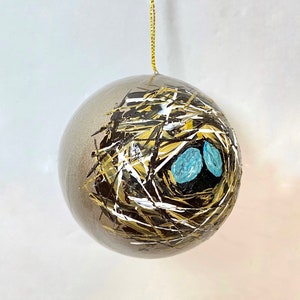 HANDMADE Original Handpainted Bird Nest Robins Egg Paper Mache Ornament, Christmas Holiday Tree Package Decoration, Bird Lover Artisan Gift