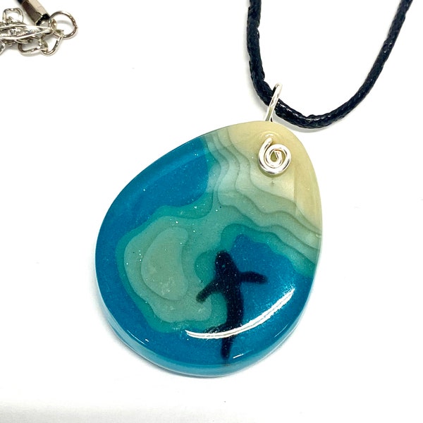 HANDMADE Ocean Shark Resin Art Necklace on Adjustable Cord, Artisan Accessory, Handcrafted Jewelry, Gift Her Women Girl, Beach Vacation Wear