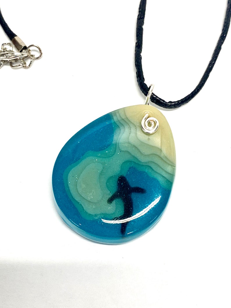 HANDMADE Ocean Shark Resin Art Necklace on Adjustable Cord, Artisan ...