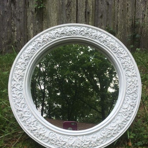 RELOVED Upcycled Round Ornate Vanity or Wall Mirror, Handmade Home Decor Gift, Bedroom Bathroom Artisan Makeup Mirror, Feminine Cottage Core