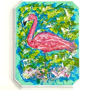 ORIGINAL Impasto Impressionist Acrylic Flamingo Reclaimed Solid Wood Plaque, Handmade Home Decor, Bird Lover Gift, Coastal Beach House Art
