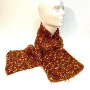 HAND Knit Thick Chunky Soft Thread Through Scarf Autumn Colors One Size Fits All, Fuzzy Neck Warmer Cold Weather Winter Accessory Gift Woman