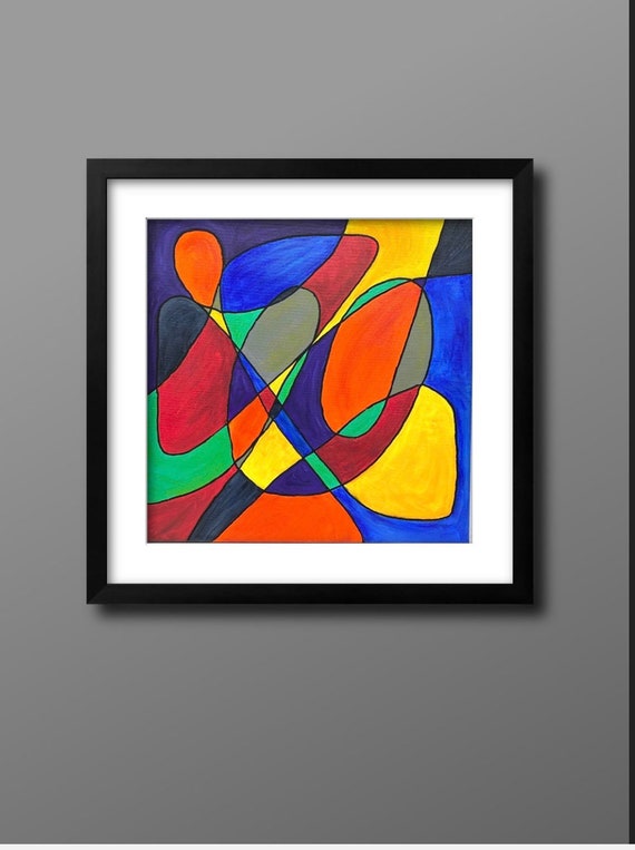 ORIGINAL Colorful Abstract Acrylic Painting 14x14 Stretched Canvas
