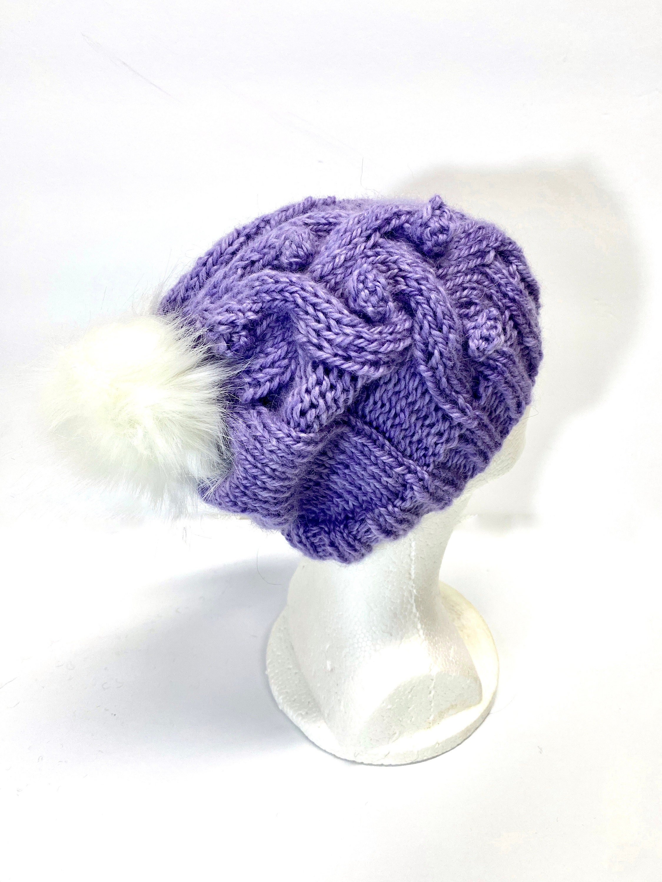 HAND Knit Hand Dyed 100% Baby Alpaca Cable Bobble Beanie Hat  display picture 1