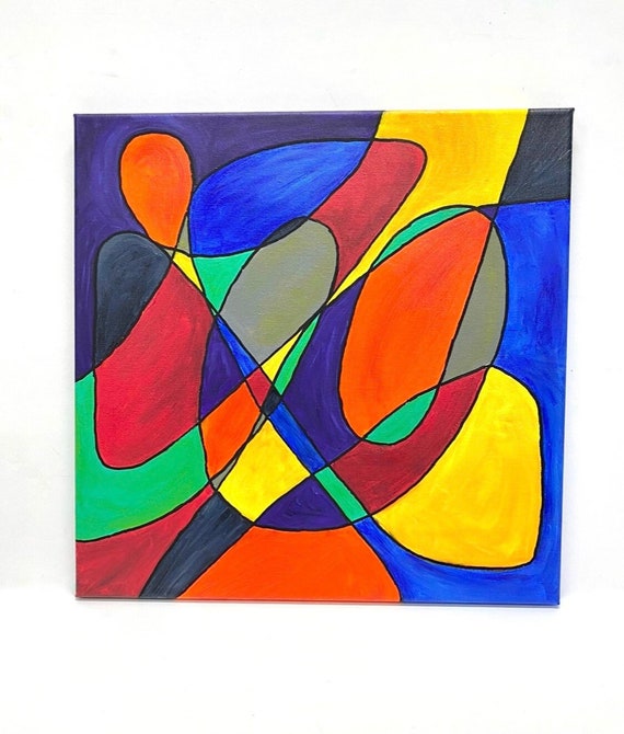 絵画 Acrylic Paint (Abstract Painting) ORIGINAL Colorful Abstract Acrylic Painting 14x14 Stretched Canvas