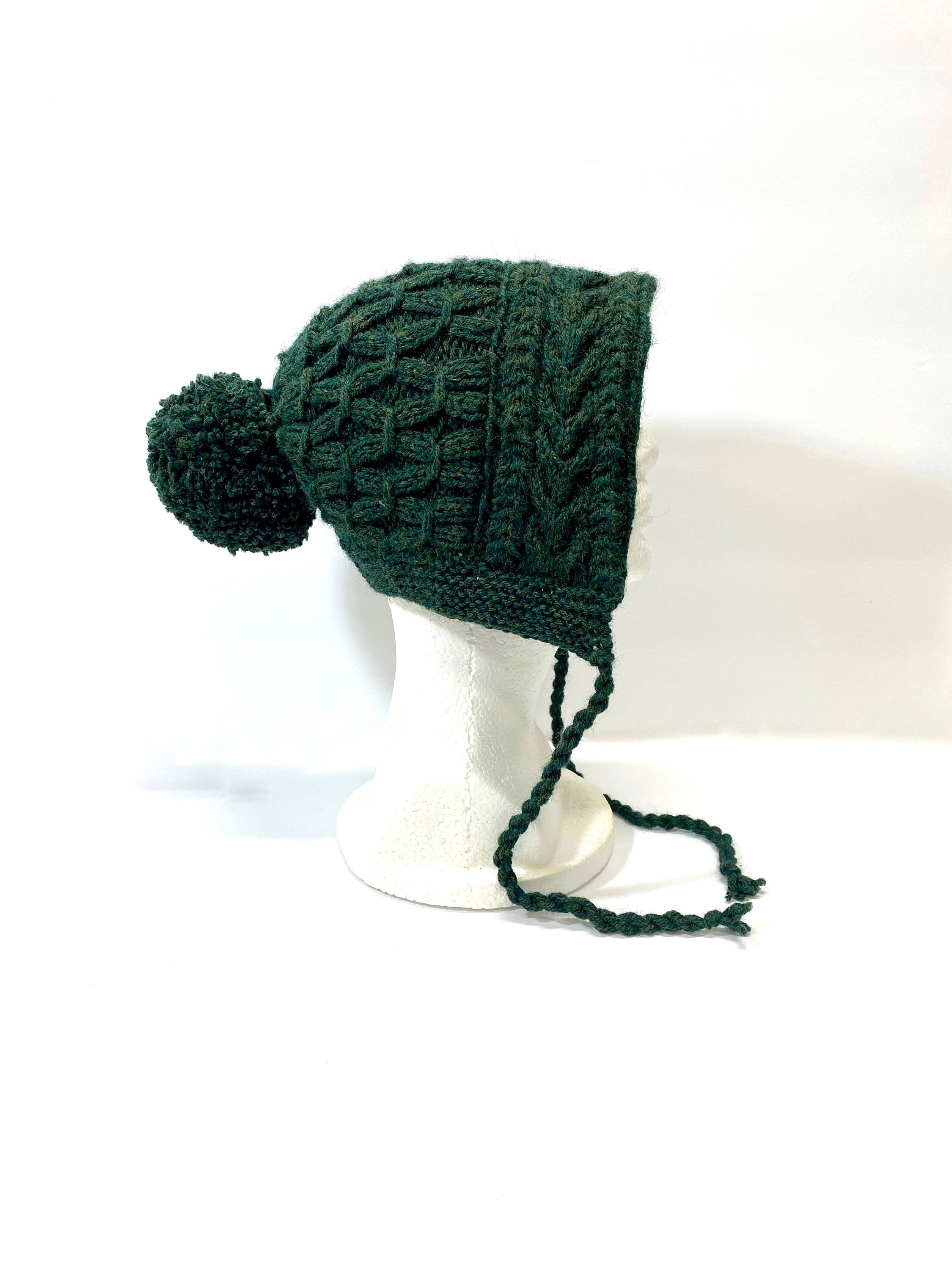 HANDMADE Hand Knit Cabled Womens Bonnet Beanie Hat With