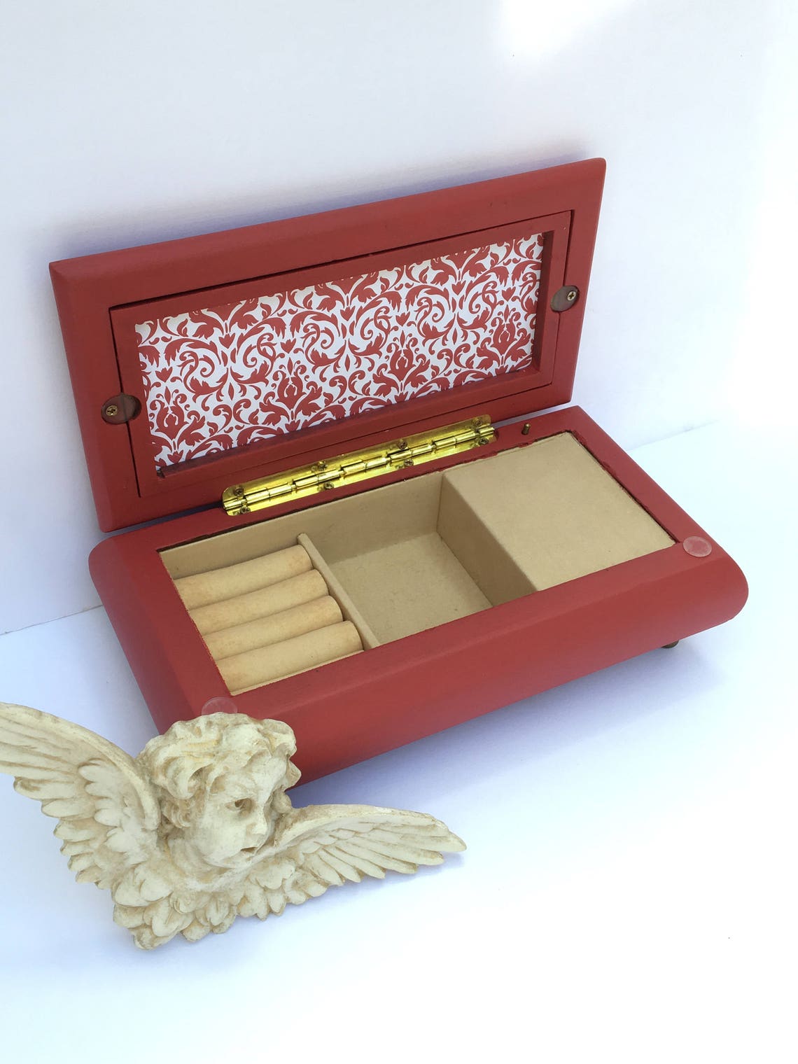 Caja de joyería musical pintada a mano roja cofre de joyería | Etsy