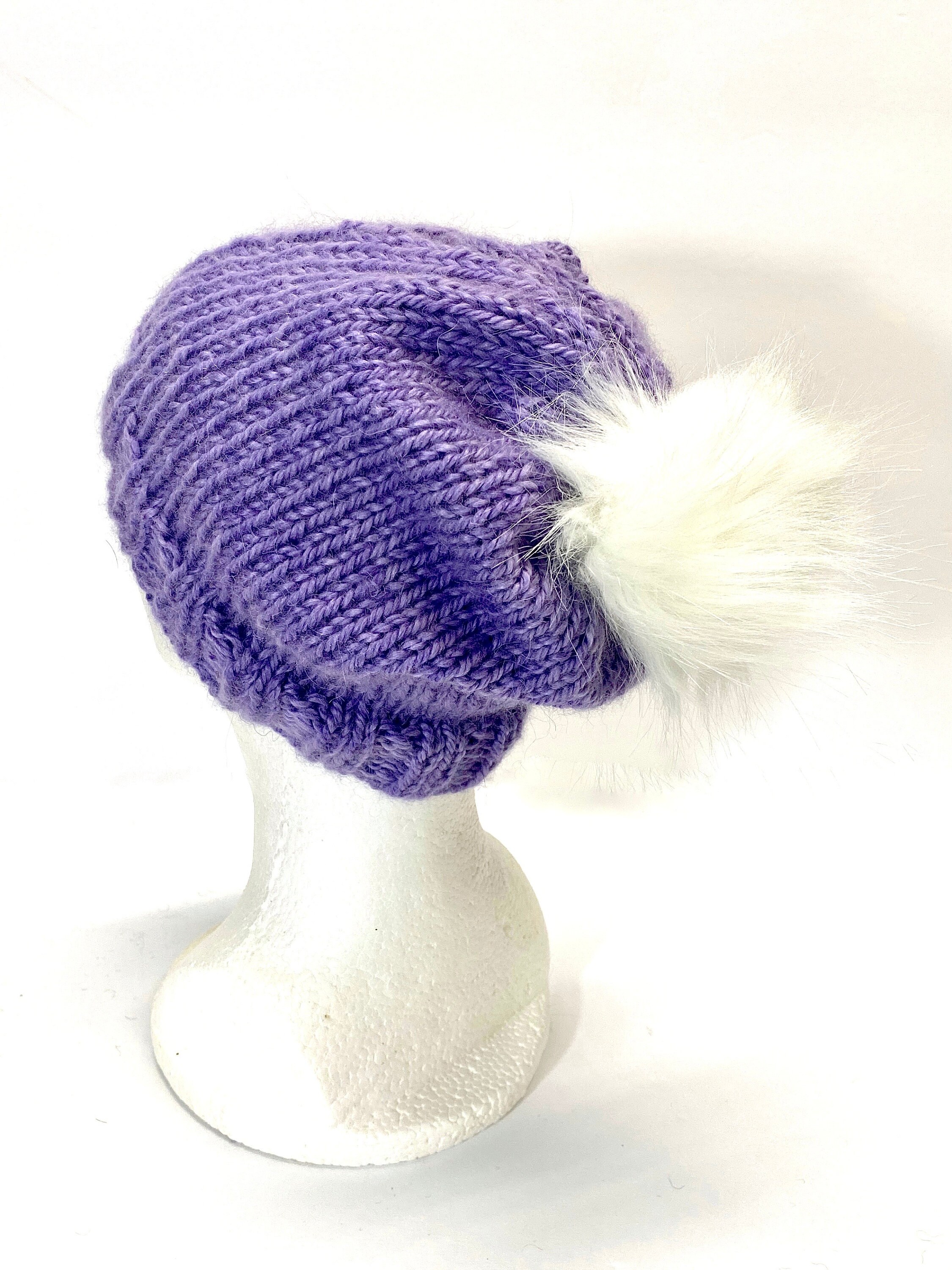 HAND Knit Hand Dyed 100% Baby Alpaca Cable Bobble Beanie Hat 