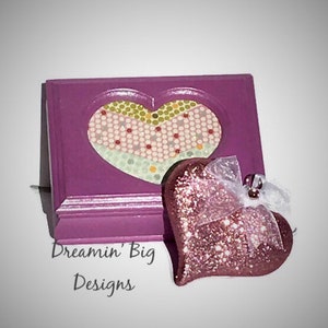 RELOVED Shimmer Amethyst Purple Hand Painted Vintage Wood Jewelry Box Glitter Decorative Paper Heart Ornament, Gift Girl Child First Chest