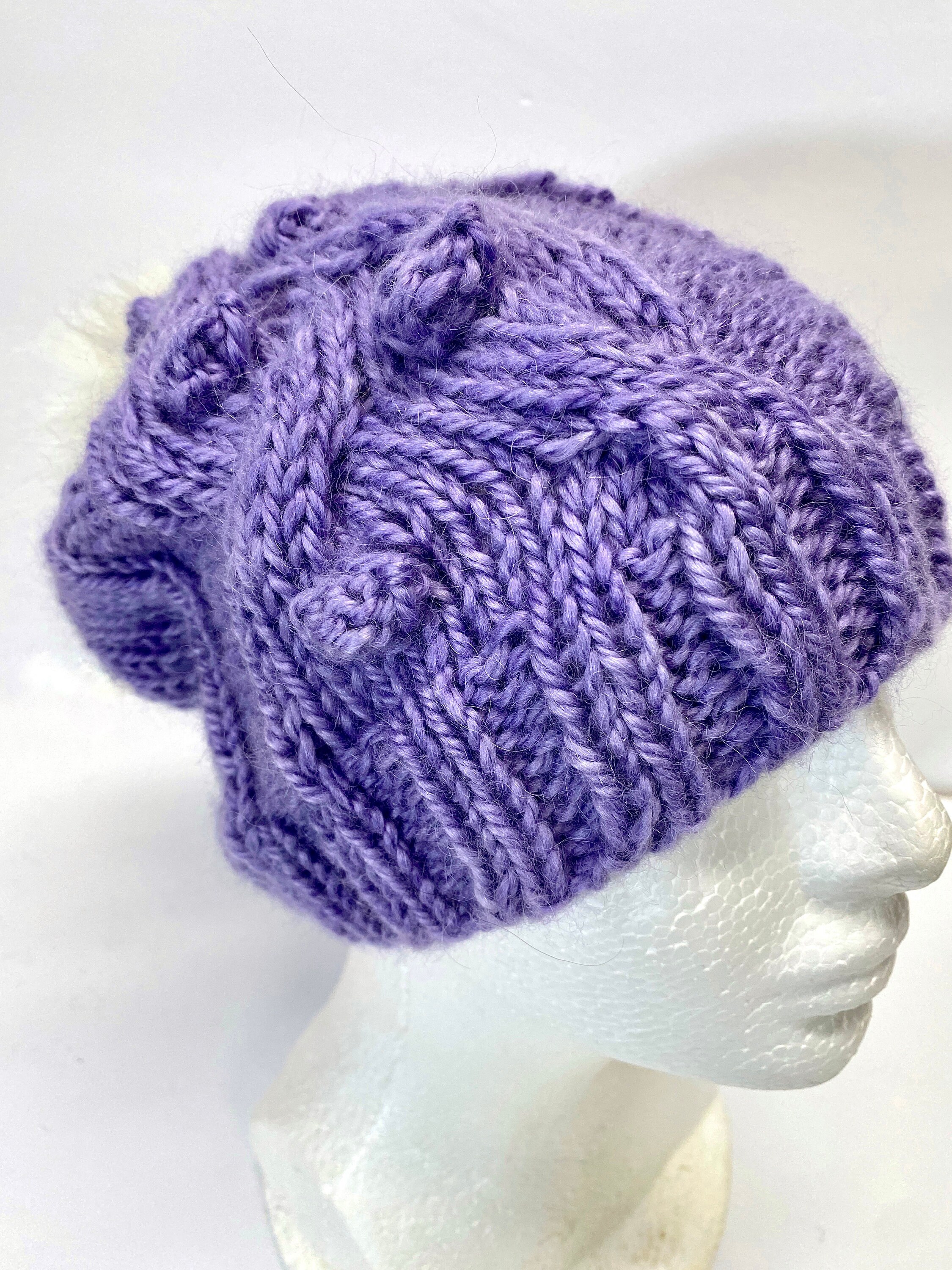 HAND Knit Hand Dyed 100% Baby Alpaca Cable Bobble Beanie Hat  display picture 2