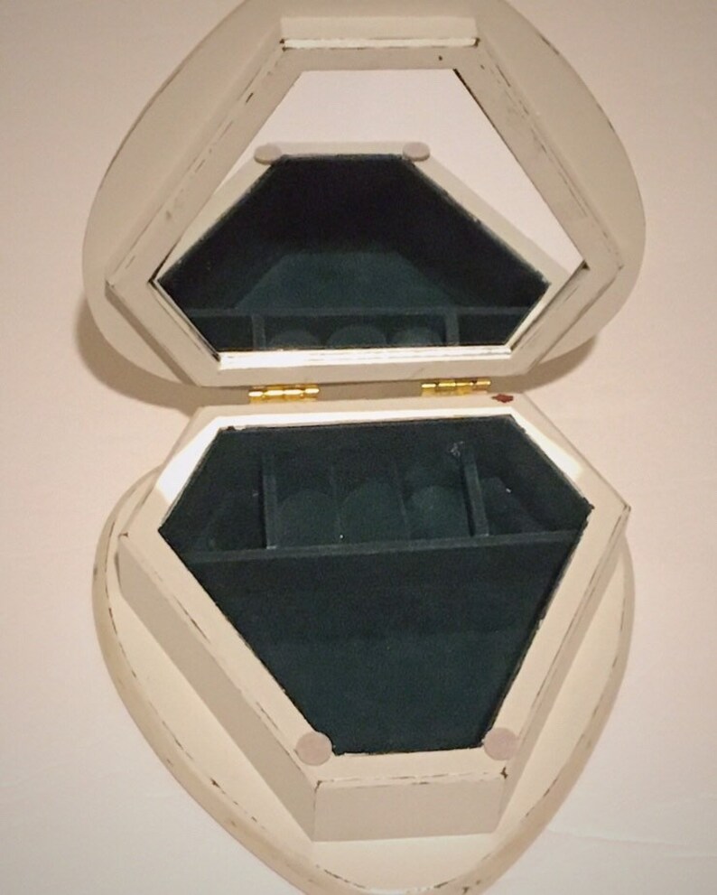 Antique White Shimmer Wood Heart Shape Jewelry Box with the lyrics You Are My Sunshine