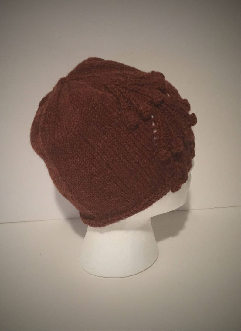Hand Knit Ladies Mahogany Deep Red Decorated Cloche Beanie Hat knit with a Wool /& Alpaca natural fiber blend with free domestic shipping