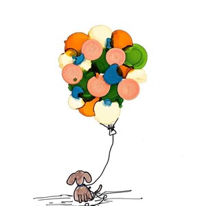 HANDMADE Original Handpainted  Alcohol Ink Fluid Art, Cartoon Dog Puppy Balloons, Baby Shower Gift, Artisan Child Room Decor, Best Friend